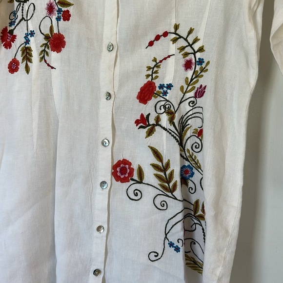 Caite for Athleta Embroidered linen top tunic button down white large - Picture 2 of 6